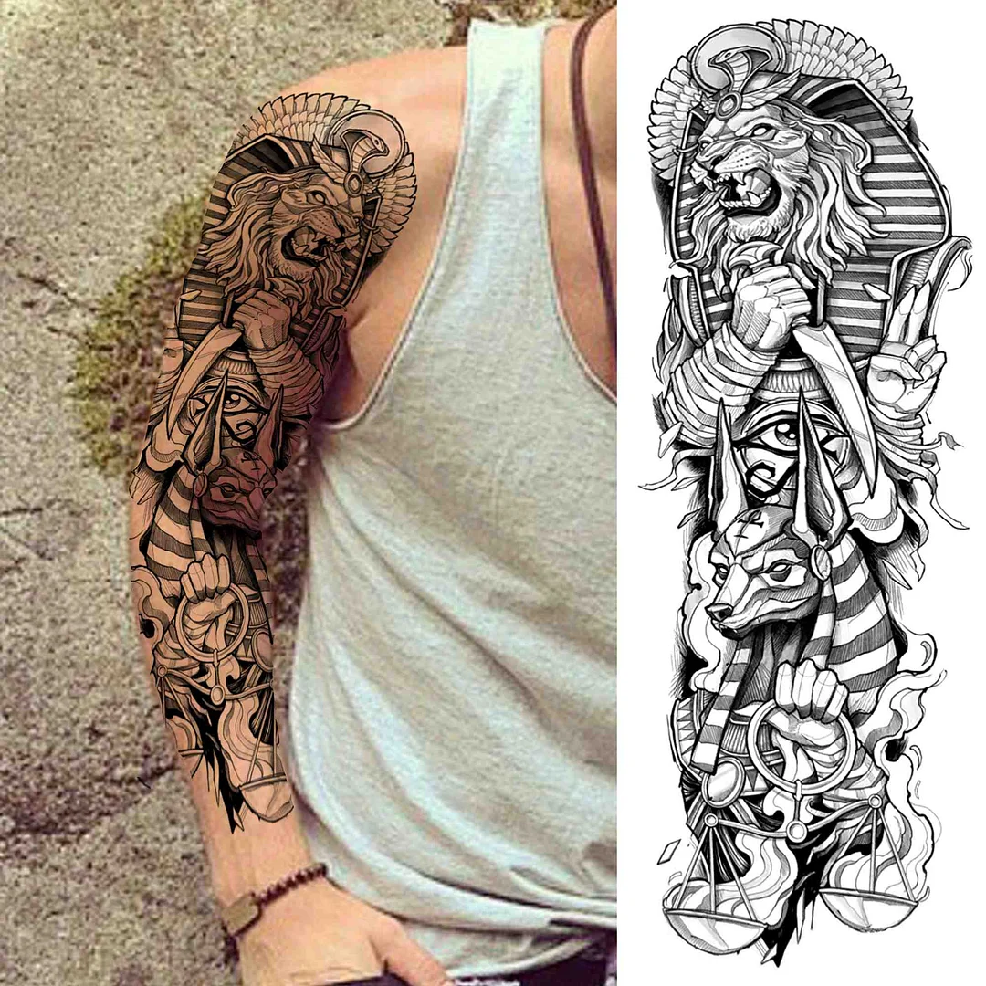 Tribal Maori Temporary Tattoo Sleeve For Men Women Adult Wolf Lion Tattoos Sticker Black Large Turtle Tiki Fake Tatoos Supplies 530-1
