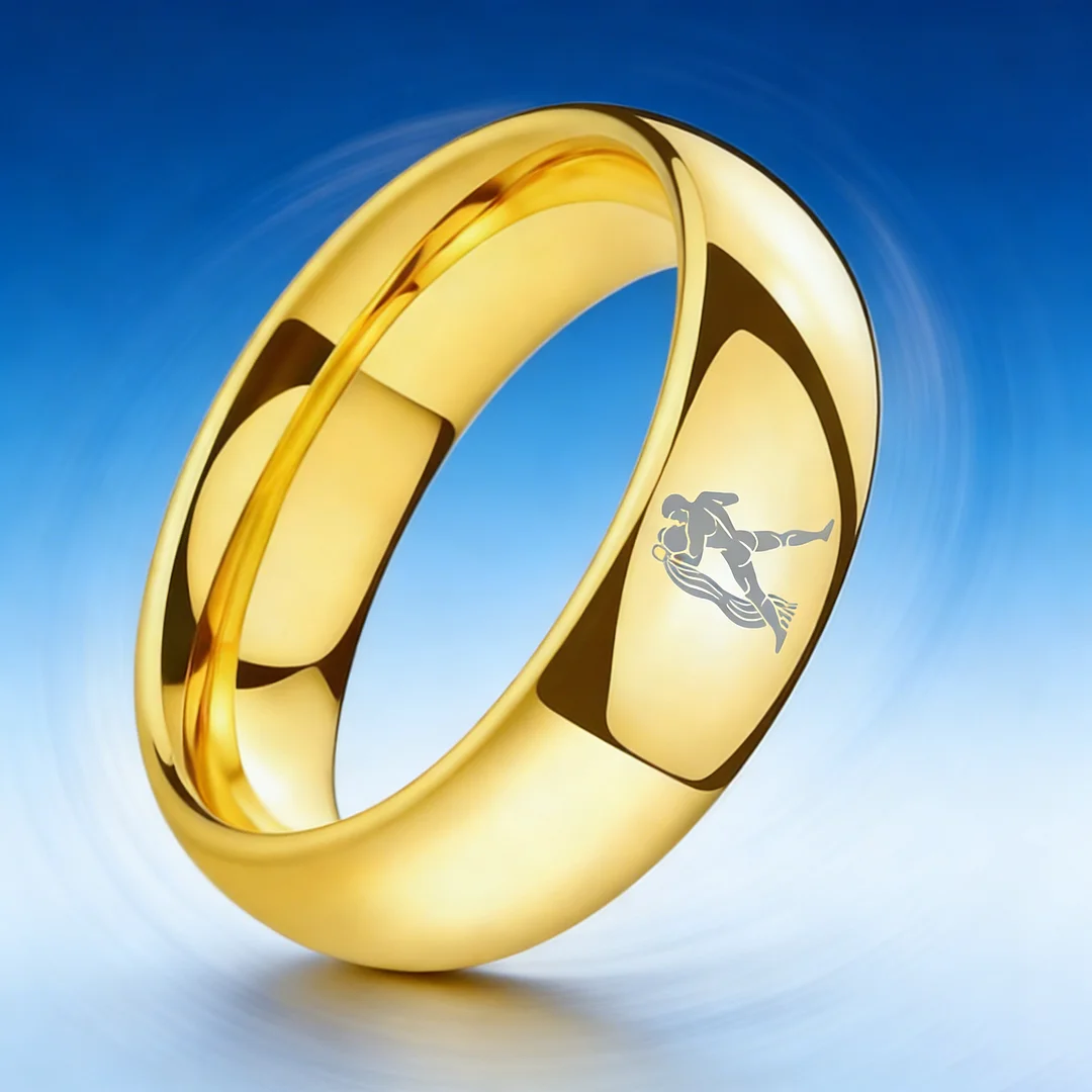 Dome Gold Tungsten Carbide Rings Aquarius Couples Tungsten Wedding Bands for Men or Women 4MM 6MM 8MM Width
