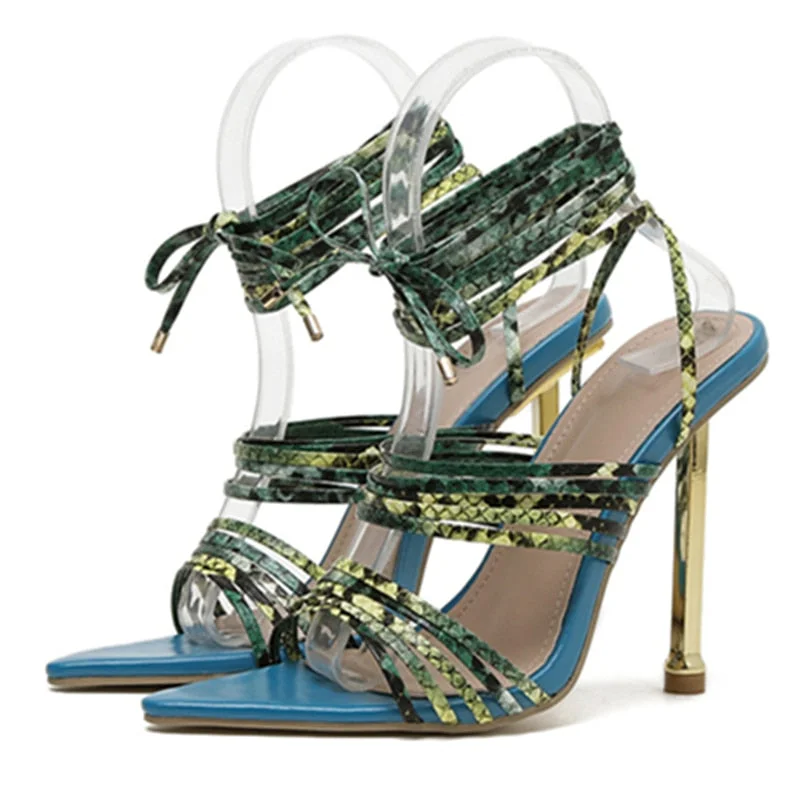  Women Sandals Rome Cross Lace Up Pointed Toe Stiletto Ankle Strap Party Shoes Women Sexy Sandals Big Size 42