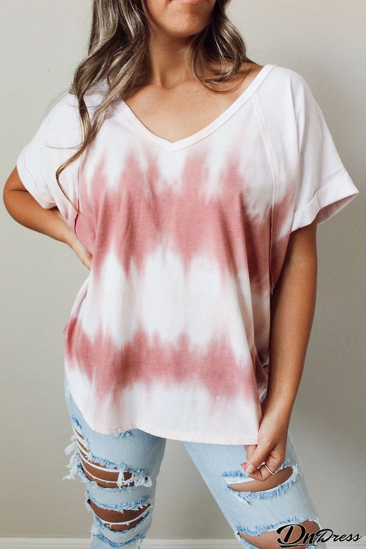 Tie-dye Print Rolled Sleeve T-shirt