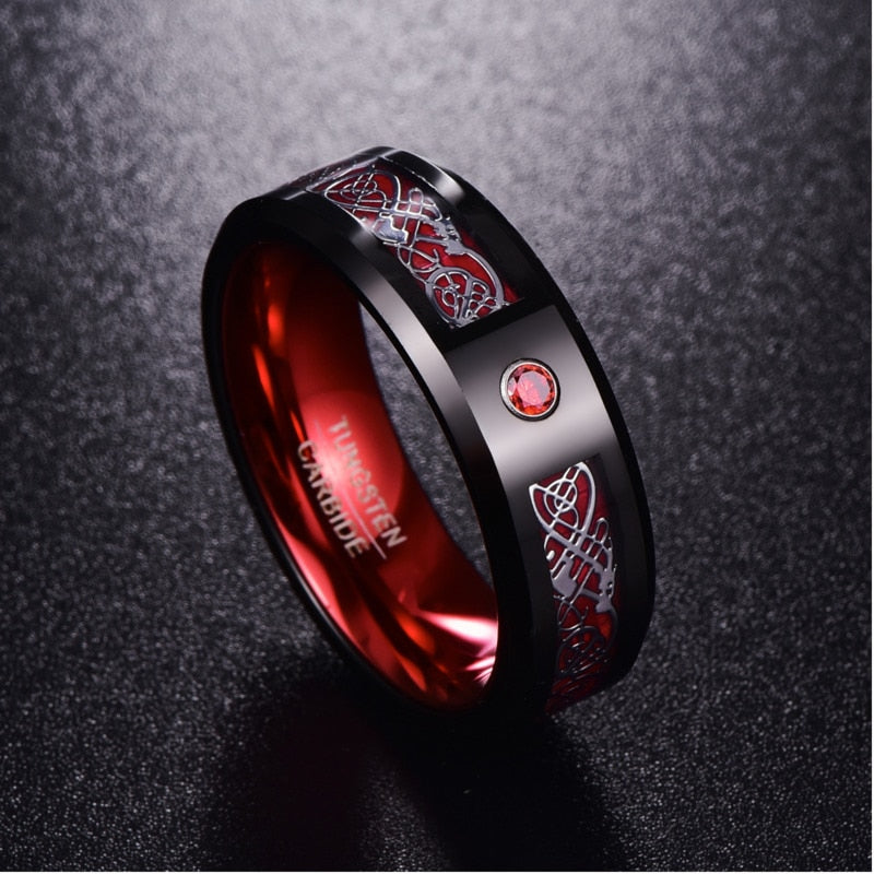 Red Zircon Tungsten Carbide Men Wedding Ring
