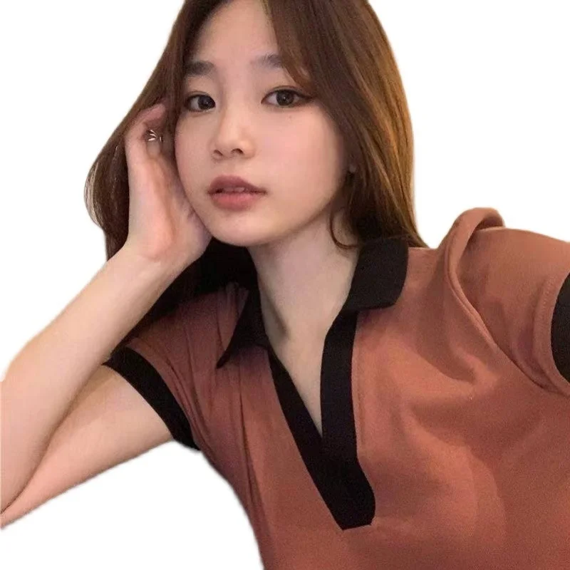 Uveng Uveng 2024 New Top Short Ins Fashion Design Sense Small Minority Sweet Spicy Wind Pure Desire Hot Girl Short Sleeve T-Shirt Women