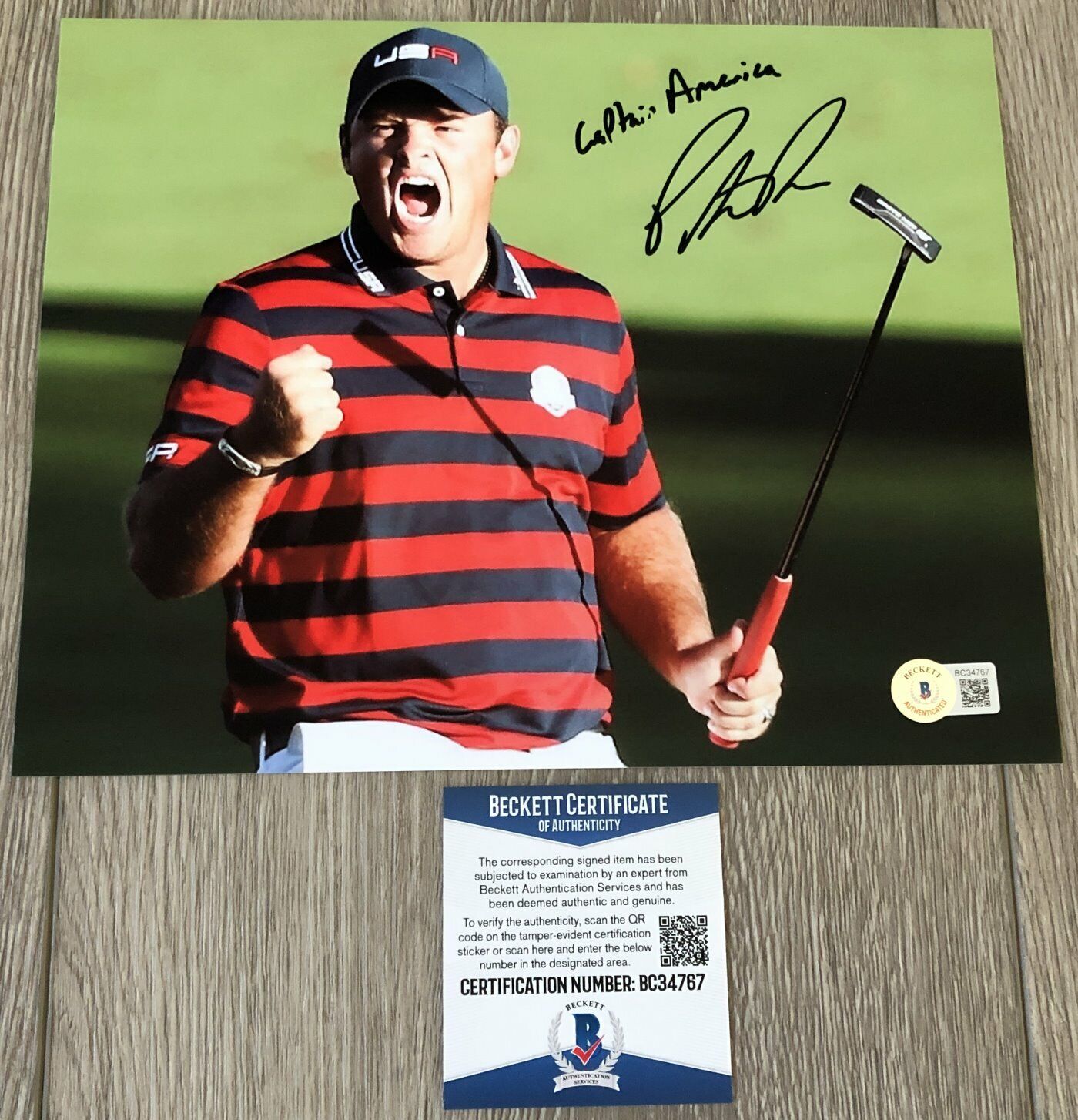 PATRICK REED SIGNED CAPTAIN AMERICA RYDER CUP 8x10 Photo Poster painting w/PROOF BECKETT BAS COA