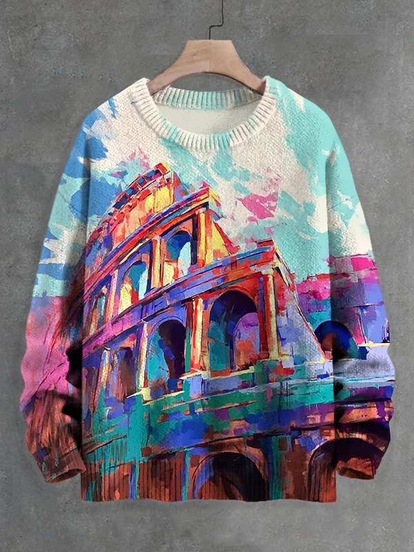 Men's Colosseum Art Painting Print Knit Sweatshirt