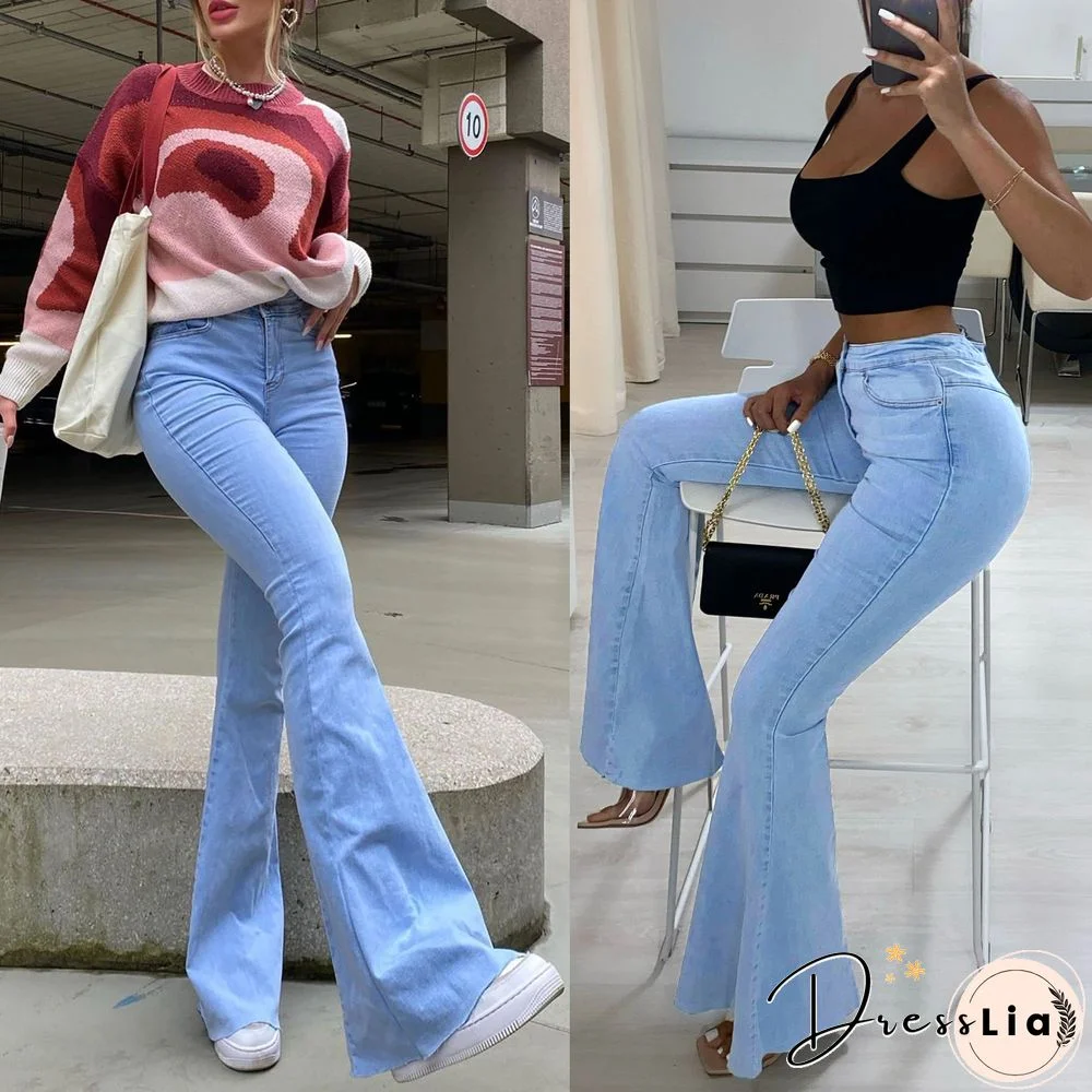 High Waist Zipper Stretch Flare Jeans Pants