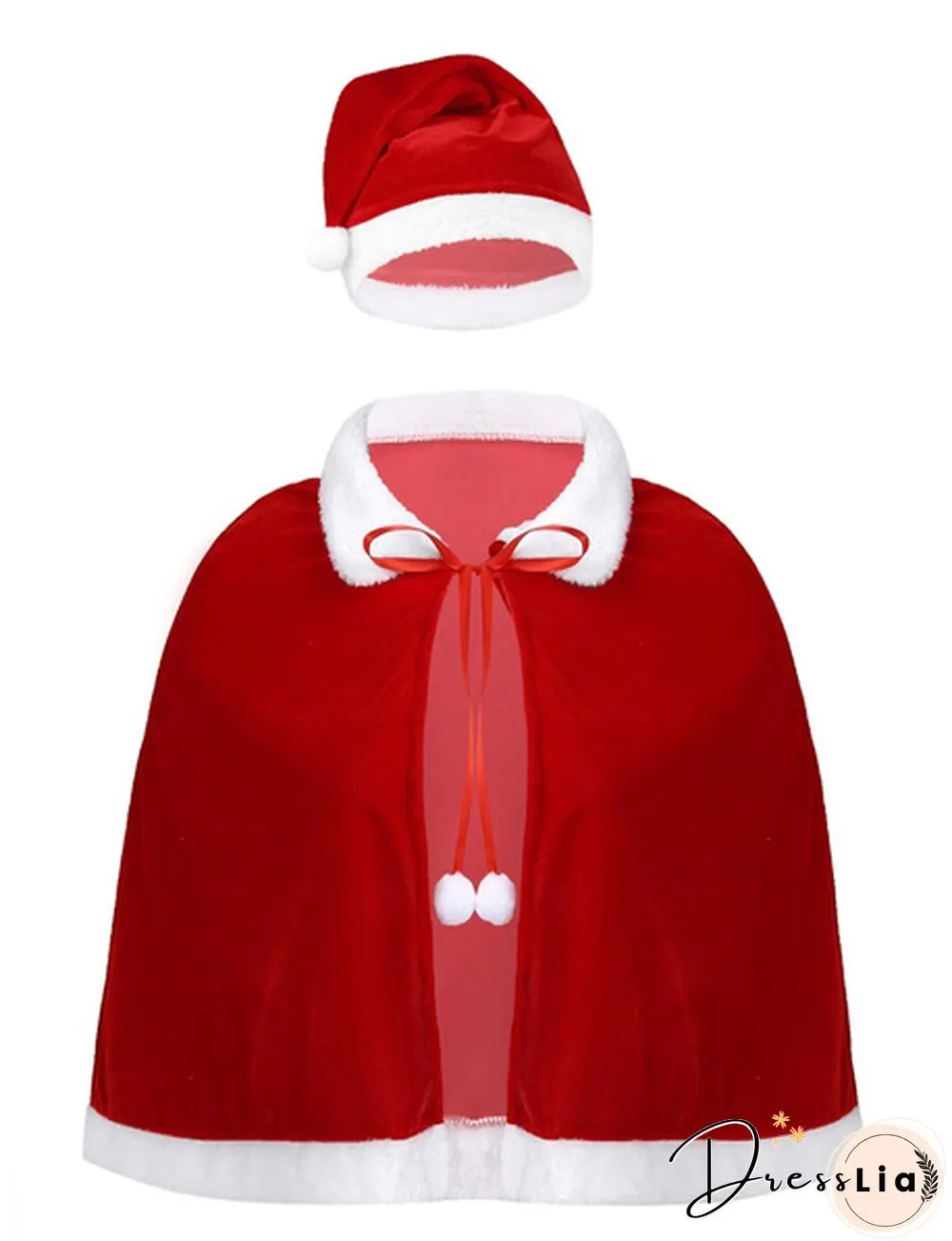 Christmas Costume Outfit Santa Cape Short Cloak Shawl with Christmas Hat