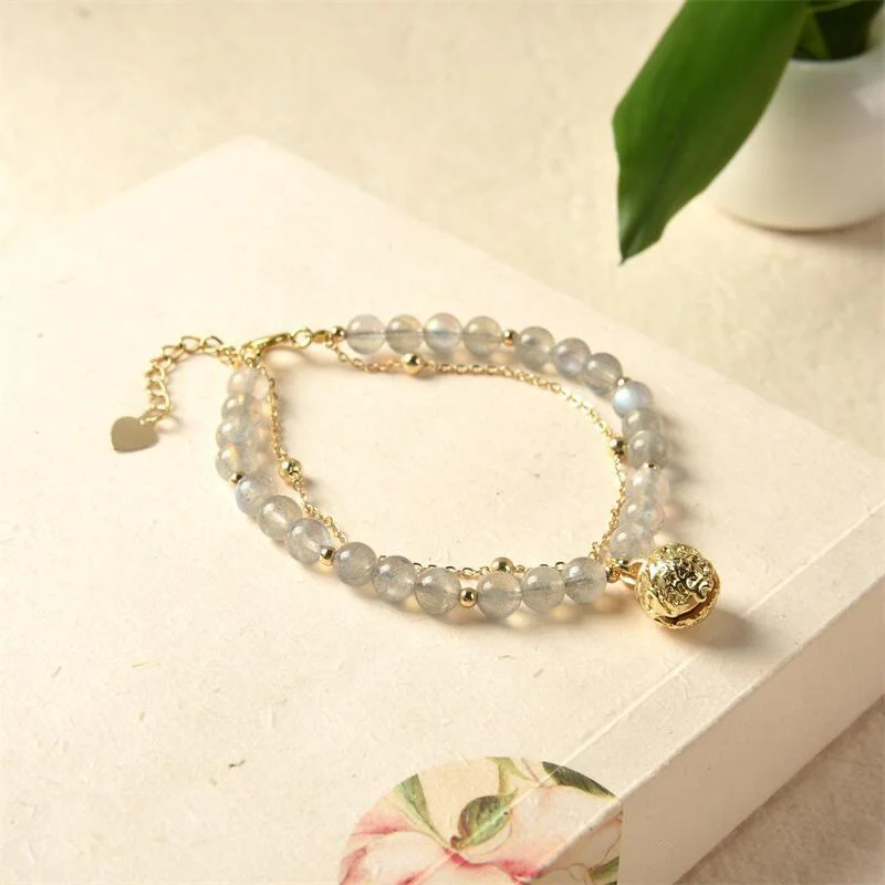 Natural Moonstone Healing Bell Charm Bracelet