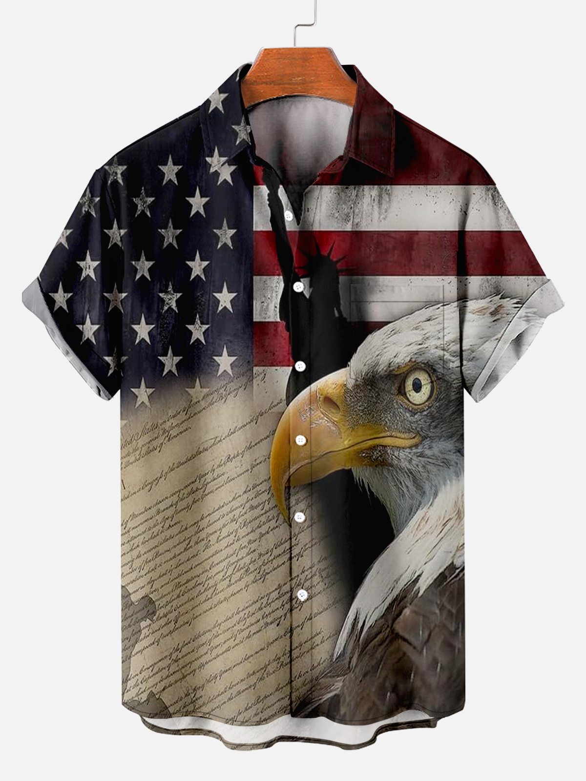 Attractive American Flag Bald Eagle Print Shirt for Men PLUSCLOTHESMAN