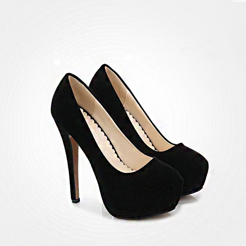 2021 New Fashion Black Heels For Women's With Artificial Suede Platform Stiletto Office Shoes Large Size 35-46