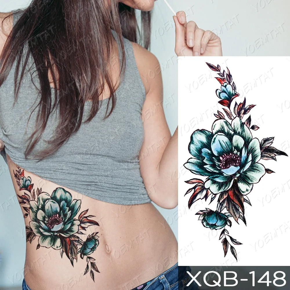 Waterproof Temporary Tattoo Sticker Rose Snake Flower Tattoos Lace Tiger Dragon Body Art Arm Fake Sleeve Tatoo Women
