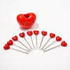 5/10 pi&egrave;ces Fourchettes &agrave; fruits en forme de coeur rouge en acier inoxydable