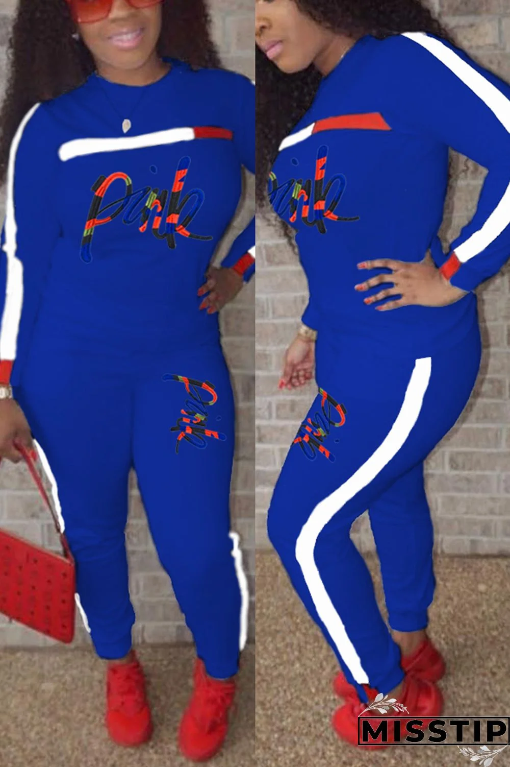 Blue Fashion Stitching Embroidery Two-Piece Set