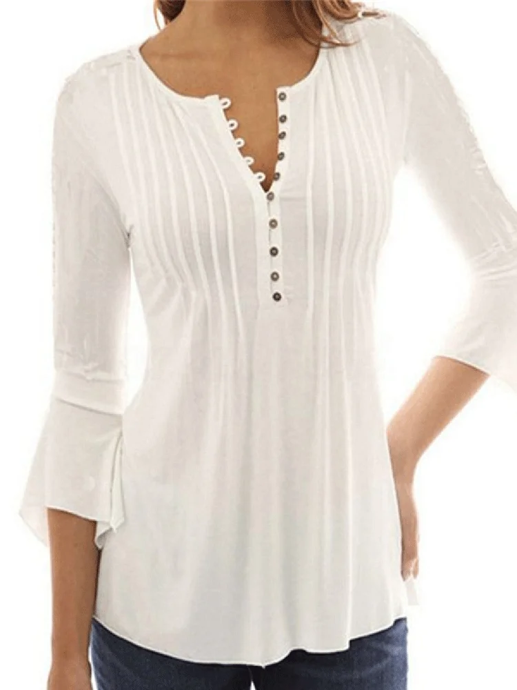 Solid Frill Sleeve Casual Ruched Plus Size Blouse