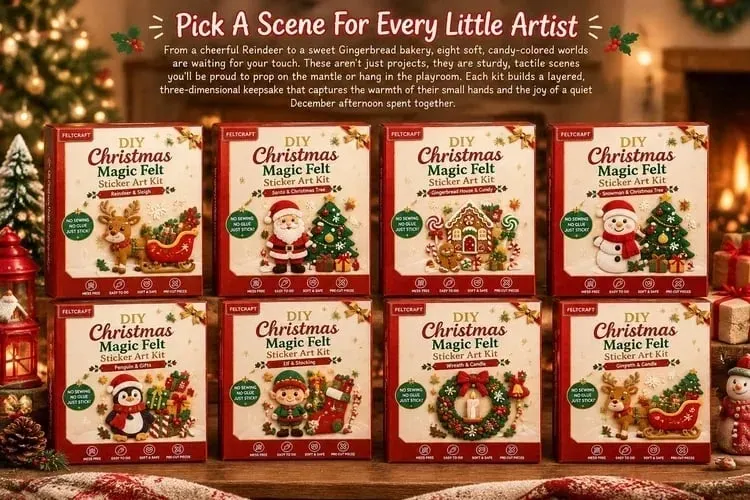Eight Christmas felt art designs