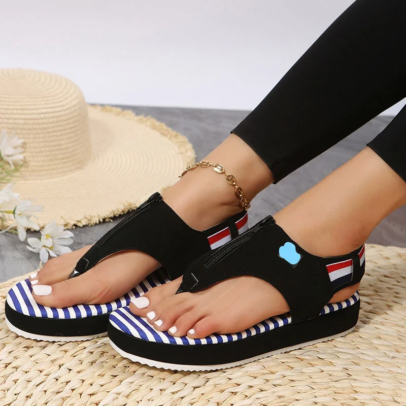 thick bottom clip toe zipper flip flops beach sandals