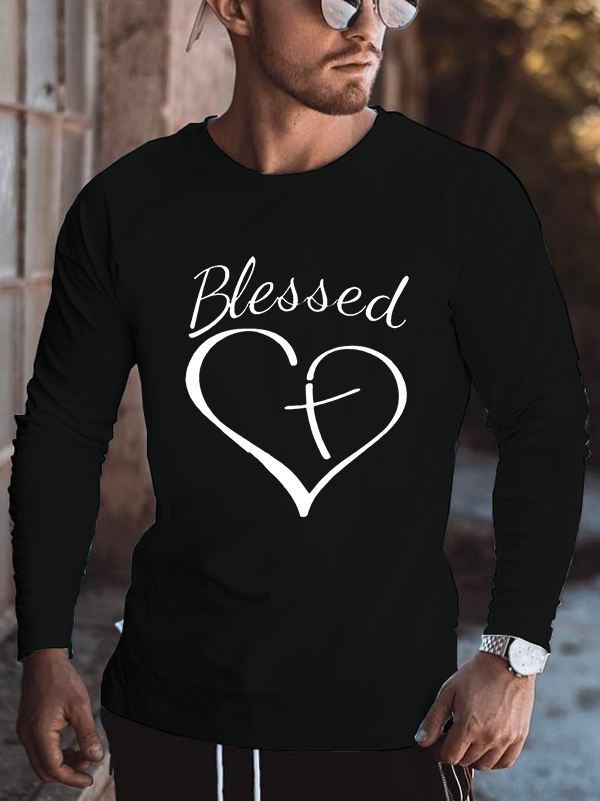 Blessed Cross Heart Print Long Sleeve