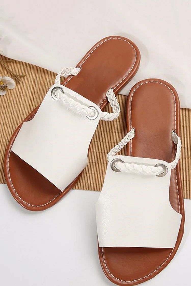 Daily Woven Strap Cut Out Round Toe Solid Color Slippers 2024 - Xpluswear