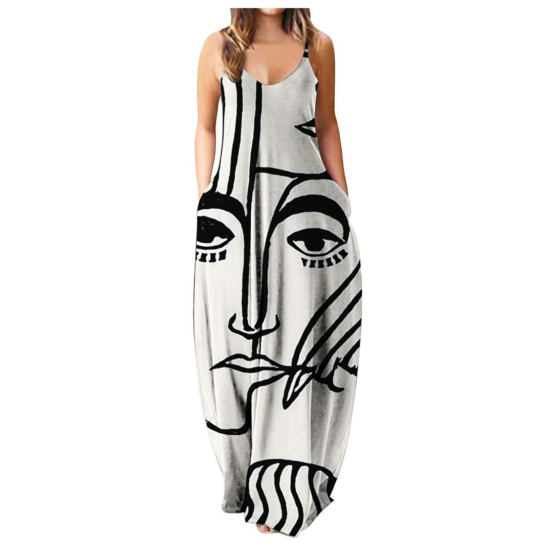 2022 Women Casual Loose Strap Dress Colors Summer Sexy Boho Bow Camis Pocket Maxi Dress Plus Sizes Big Large Dresses Robe Femme