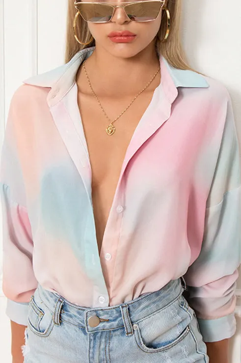 Loose Tie-dye Gradient Lapel Shirt