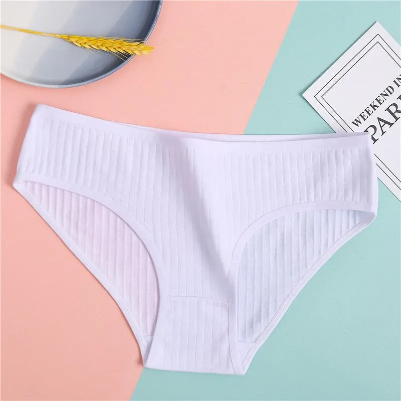 FINETOO Cotton Panties Women Solid Color Underpants M-XL Soft Briefs Girls Striped Underwear Comfortable Panties Female Lingerie
