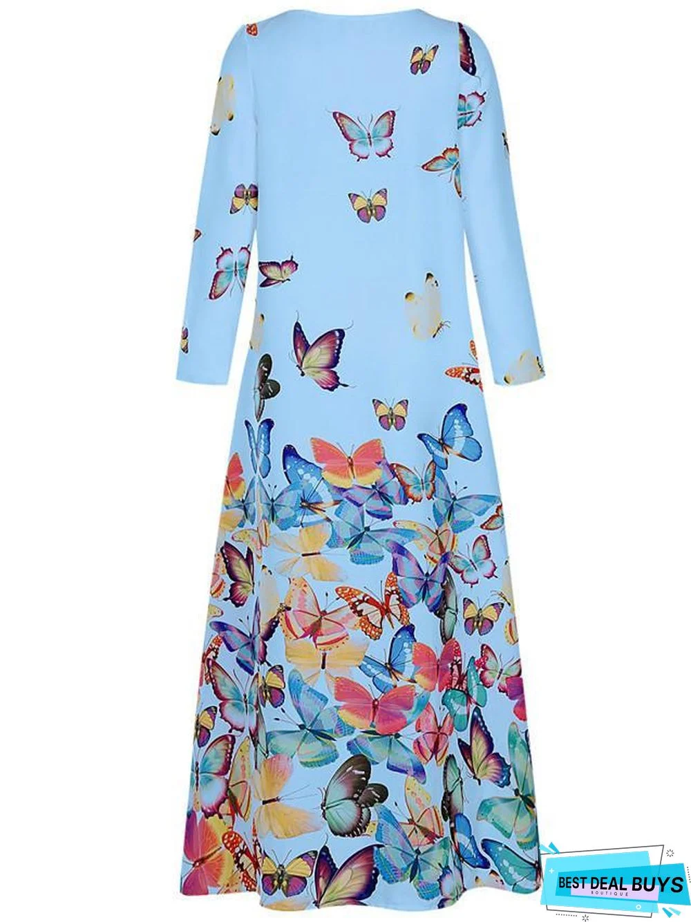 Women's Shift Dress Maxi Long Dress - Long Sleeve Butterfly Spring Fall Hot Loose White Yellow Blushing Pink Light Blue