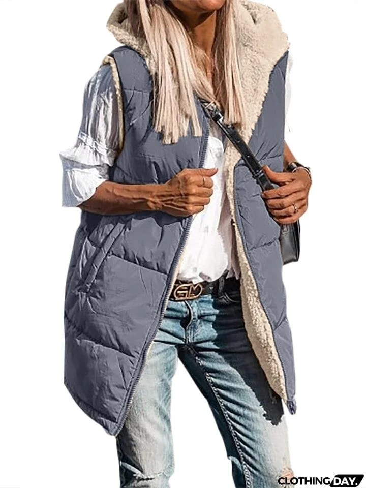 Sleeveless Zip-up Reversible Quilted Vest Puffer Jacket for Women