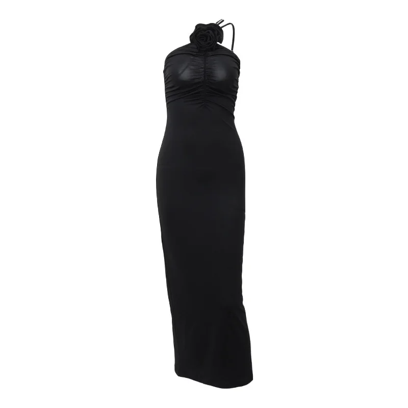 Brownm Brownm Women's Wear 2023 Summer New Sexy Show Back One Shoulder Pleated Slim Temperament Dress Female