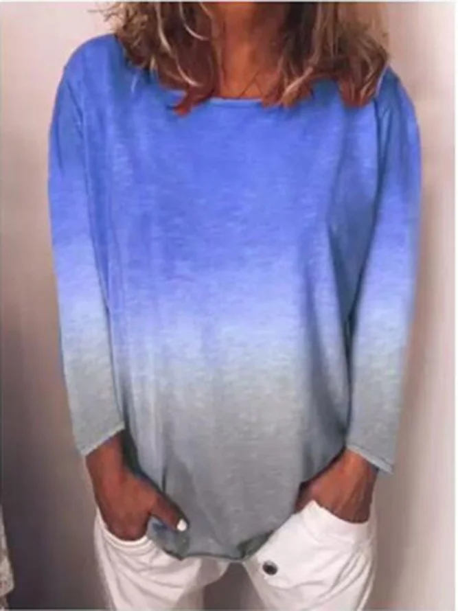 Long Sleeve Printed Casual Tie-Dye T-shirt
