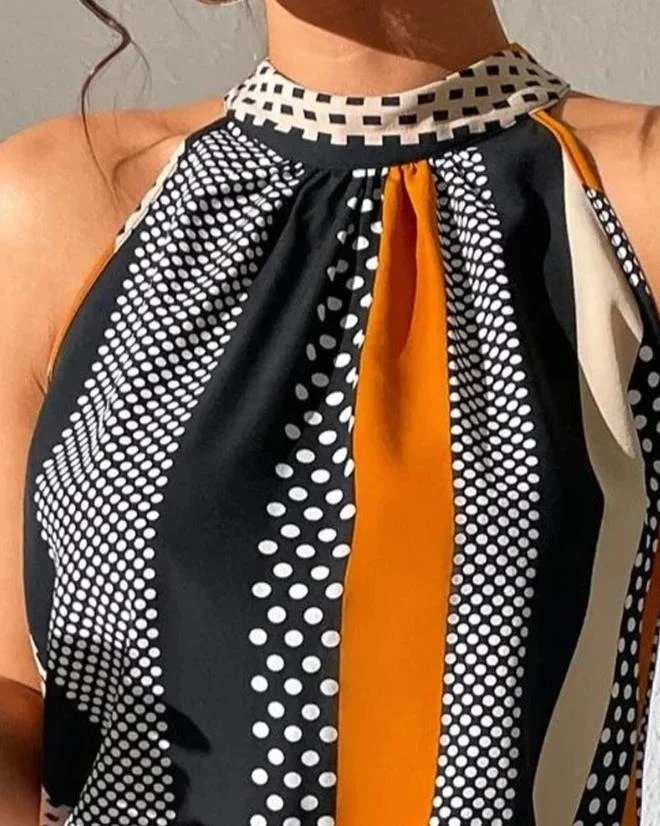 Nncharge Women 2023 Summer Fashion Polka Dot Print Sleeveless Casual Mock Neck Daily Tank Top Y2K Clothes