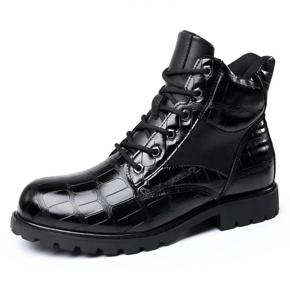 Smiledeer Men's Fashion Plaid Lace-Up Warm Leather Martin Boots