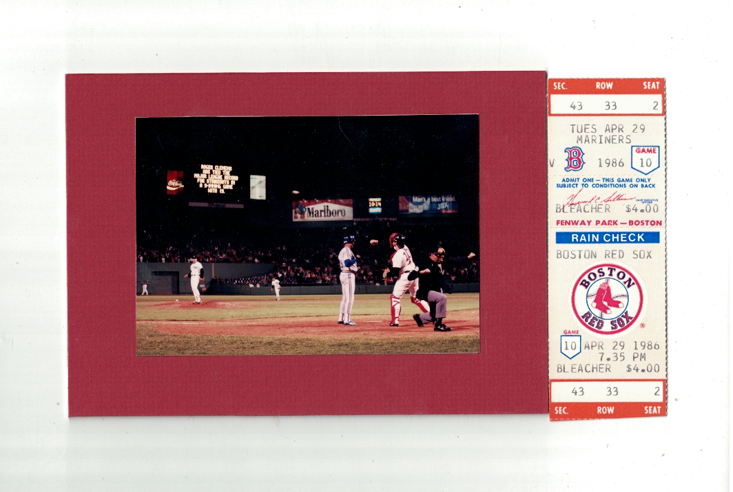 Roger Clemens Boston Red Sox 4/29/86 20 K Game Ticket W/Photo Poster painting