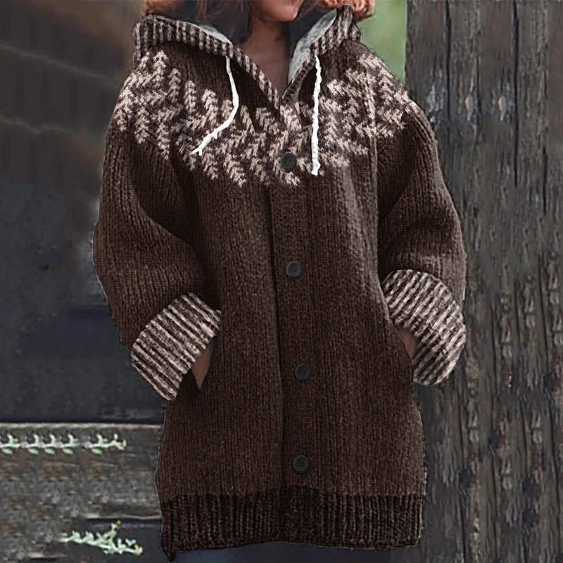 Vintage Iceland Fan Leaf Knitted Warm Women's Sweater