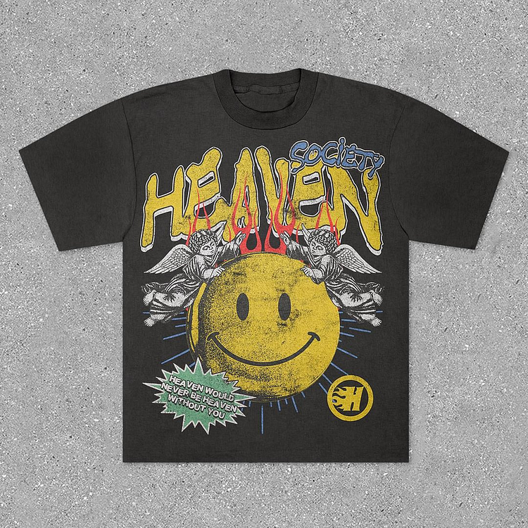 Sopula Vintage Unisex Smiley Heaven Graphic Casual Cotton T-Shirt