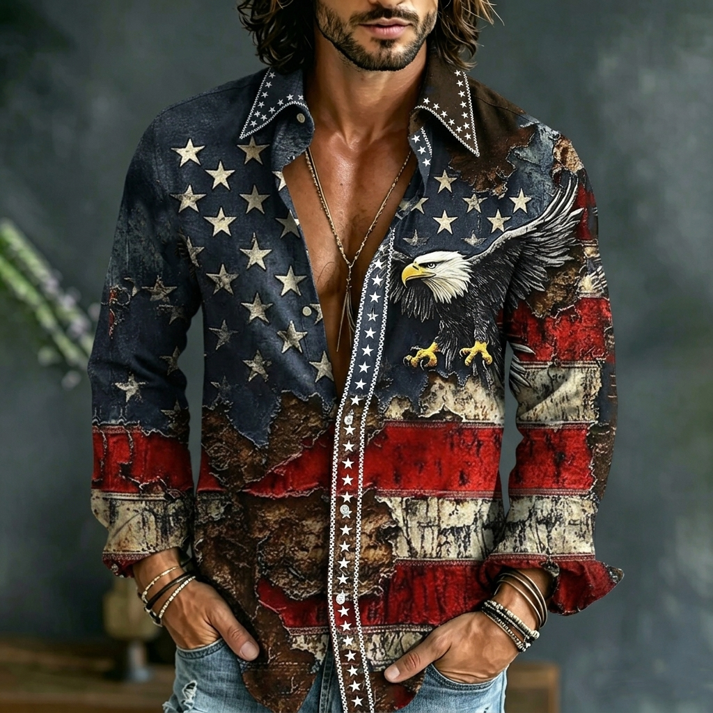  Men's Retro 1776 Independence Day Printed Casual Linen Shirt Westsshops