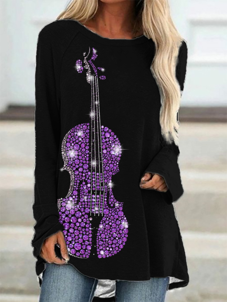 Classy Violin Glitter Art A Line T Shirt wearshes