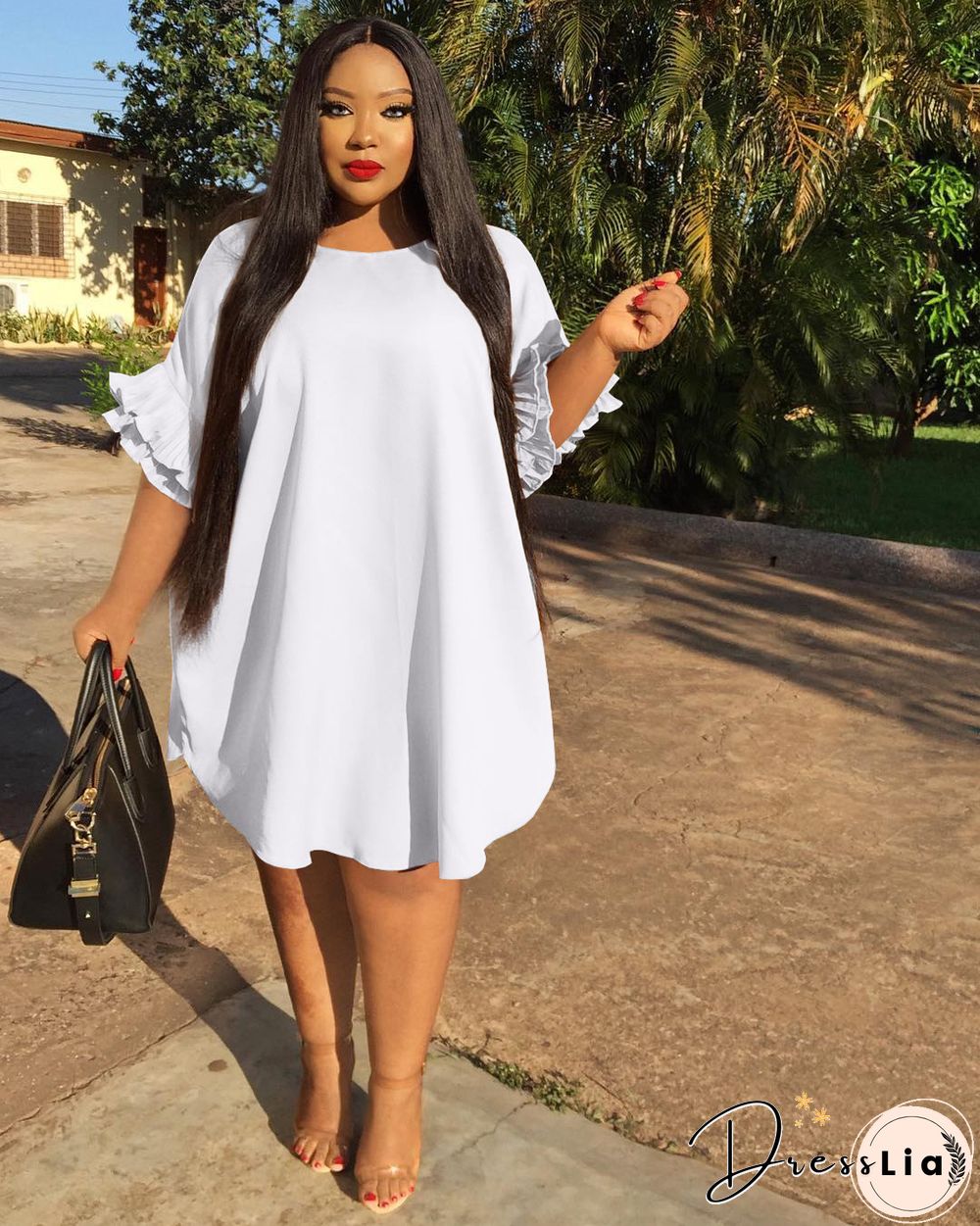 Ruffle Short Sleeve Loose Plus Size Dresses