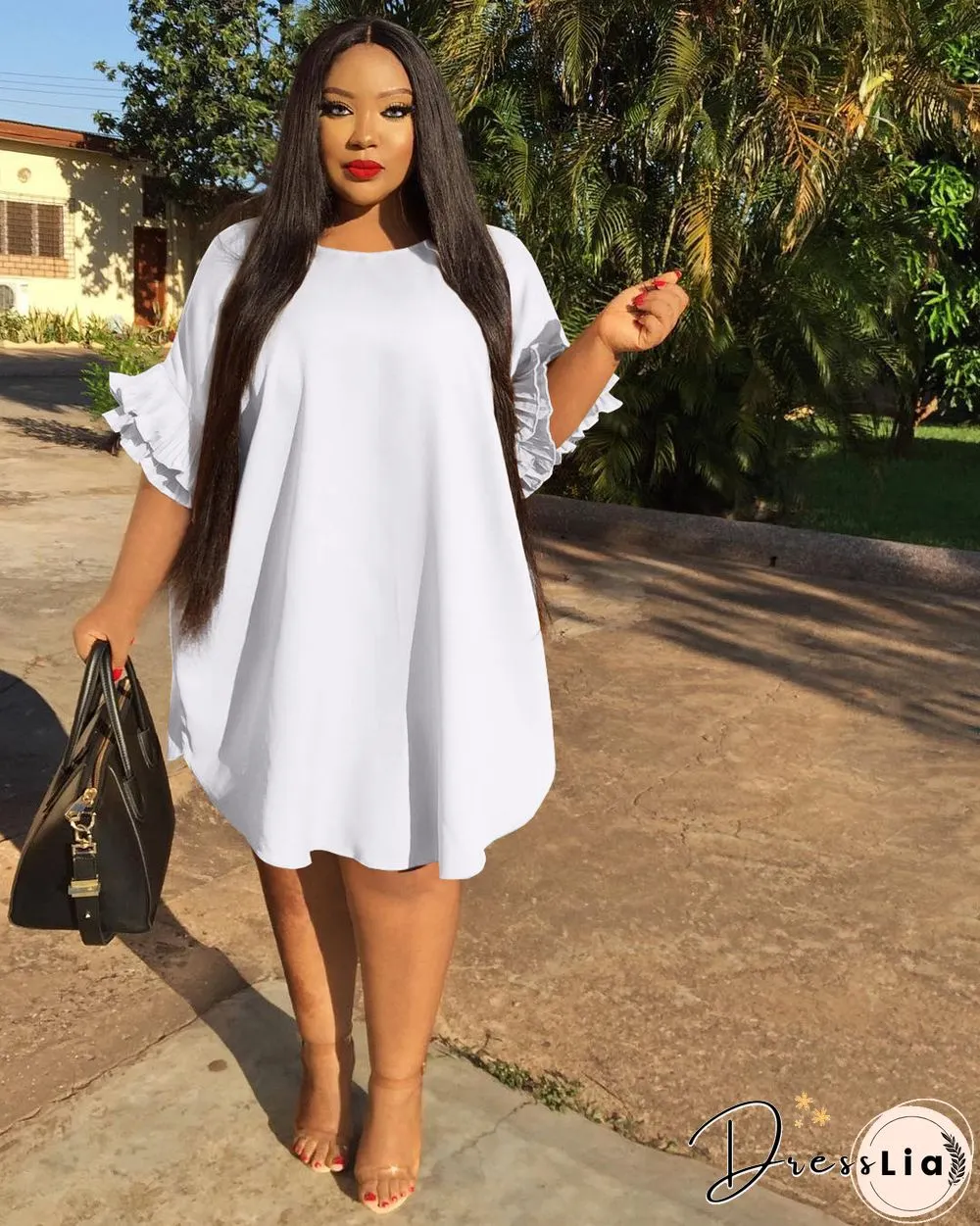 Ruffle Short Sleeve Loose Plus Size Dresses