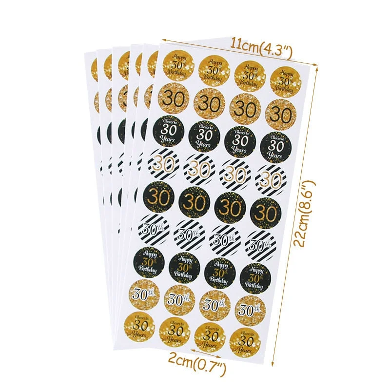 216pcs Happy 30th 40th 50th Years Birthday Paper Stickers Black Gold Birthday Party Decorations Adult Anniversary Party Supplies