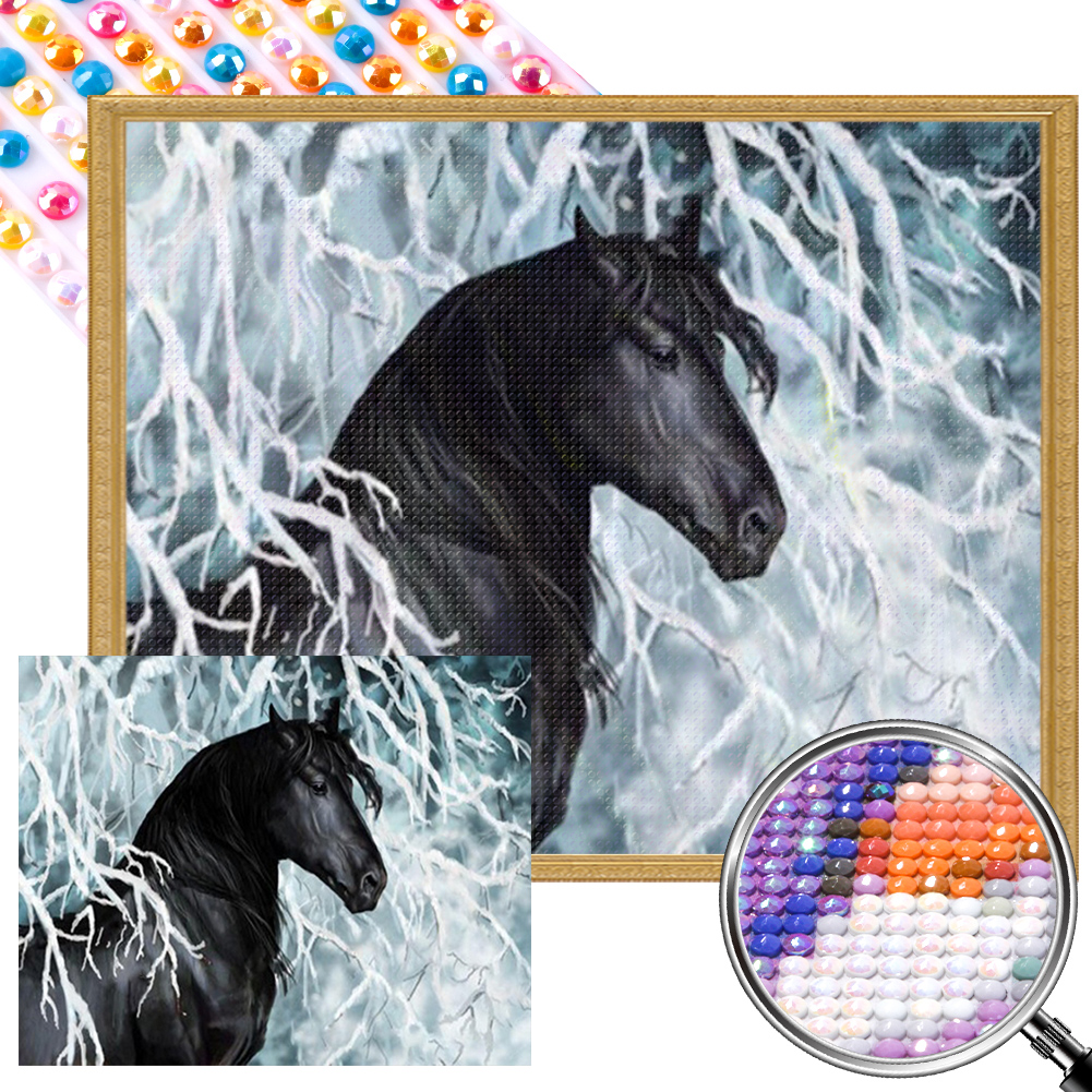 Ice And Snow Dark Horse 50*40cm(picture) full round drill diamond painting with 3 to 5 colors of AB drills