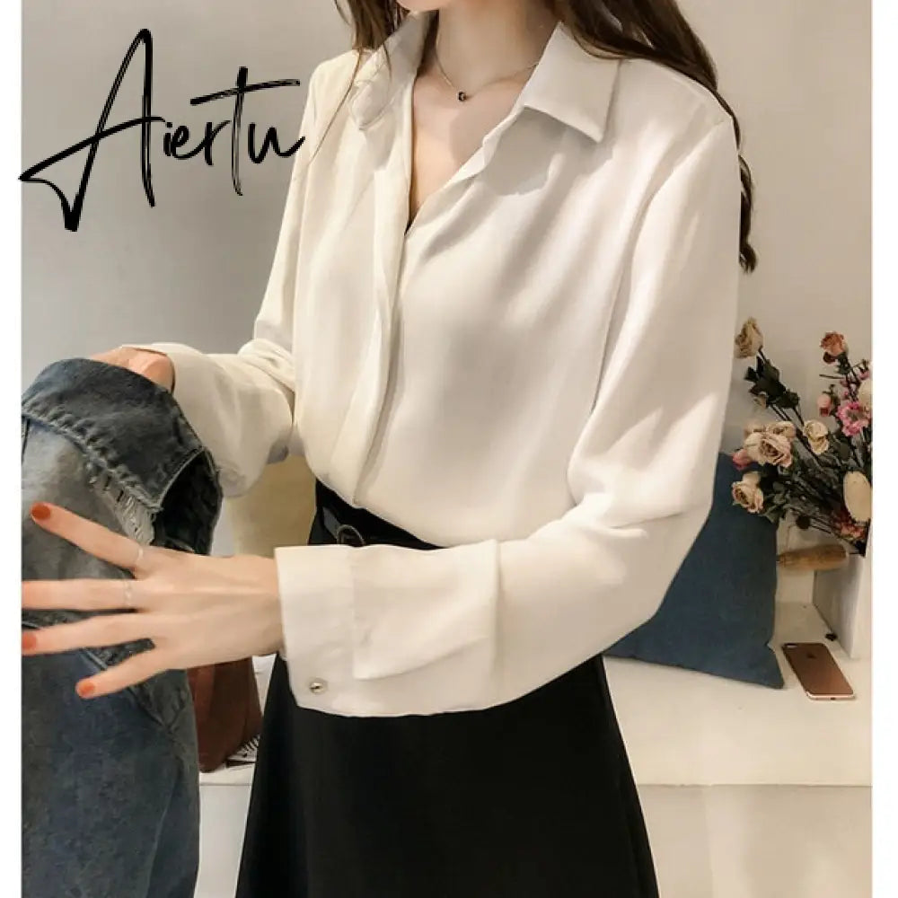 Spring Women New Fashion Blouses Solid Plus Size Female Clothes Loose Shirt Long Sleeve Blouse Simple OL Feminine Blusa Aiertu