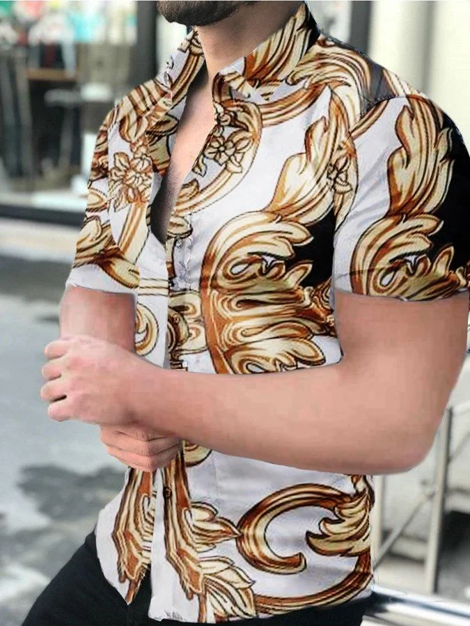 Men's Business  Gold Printed Short-Sleeved Shirt