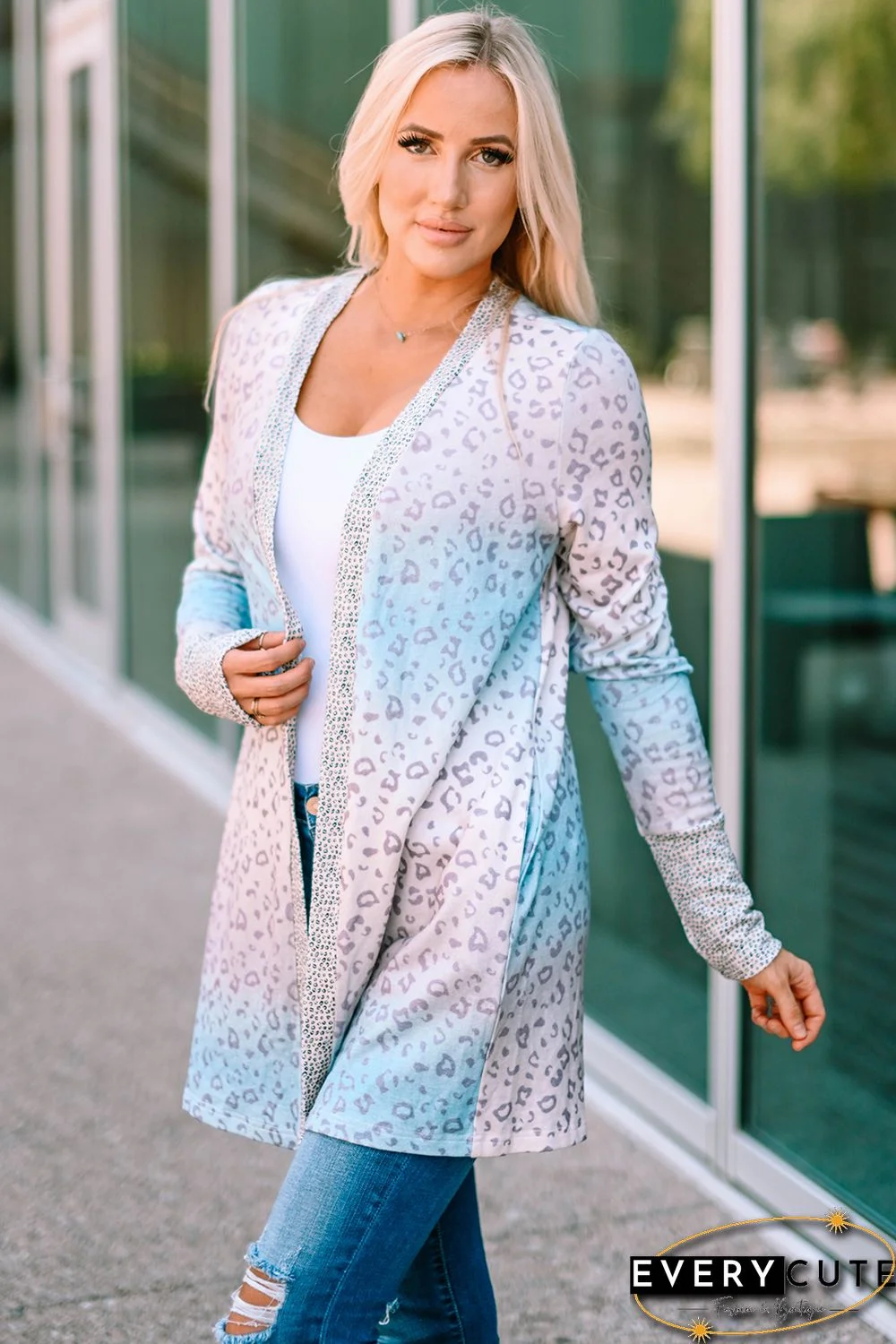 Multicolor Gradient Leopard Open Front Cardigan