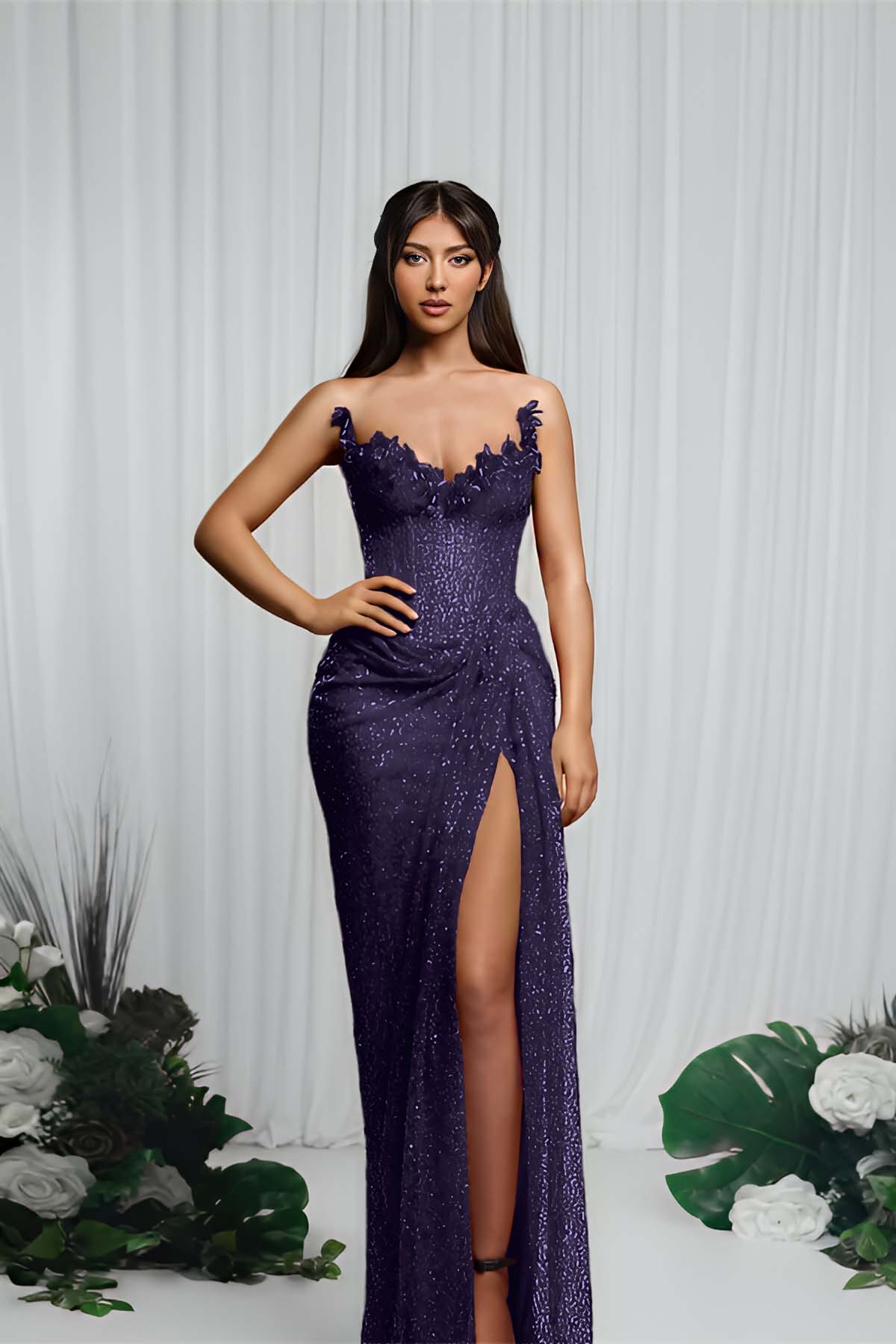Hidais Strapless Sleeveless Mermaid Prom Dress With High Split Pleated