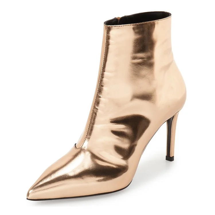 FSJ Gold Metallic Pointed Toe Stiletto Heel Booties for Women |FSJ Shoes