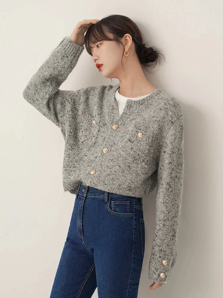 Oocharger Elegant Women Grey Cardigan Sweaters Korean Soft Long Sleeve Sweaters Coat Vintage Loose Female Harajuku Buttons Cardigan