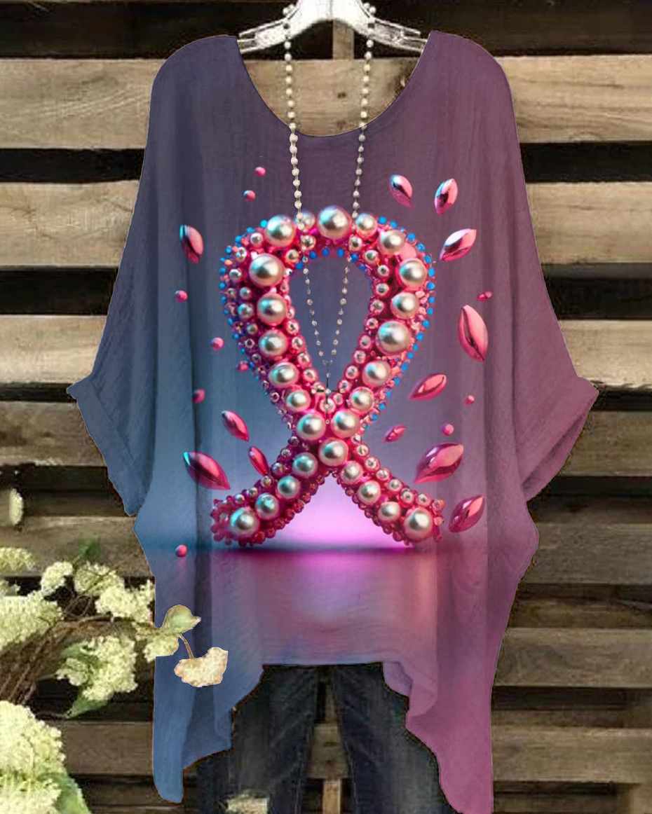 Breast Cancer Awarenes Print Irregular Shirt