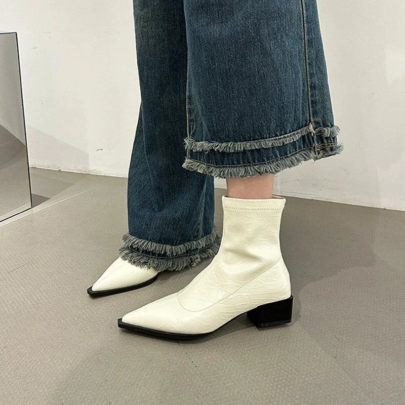 Breakj Breakj Short Boots Women's New 2023 Autumn / Winter Women's Boots Fashion Thick Heel Thin Boots Niche Design Martin Boots