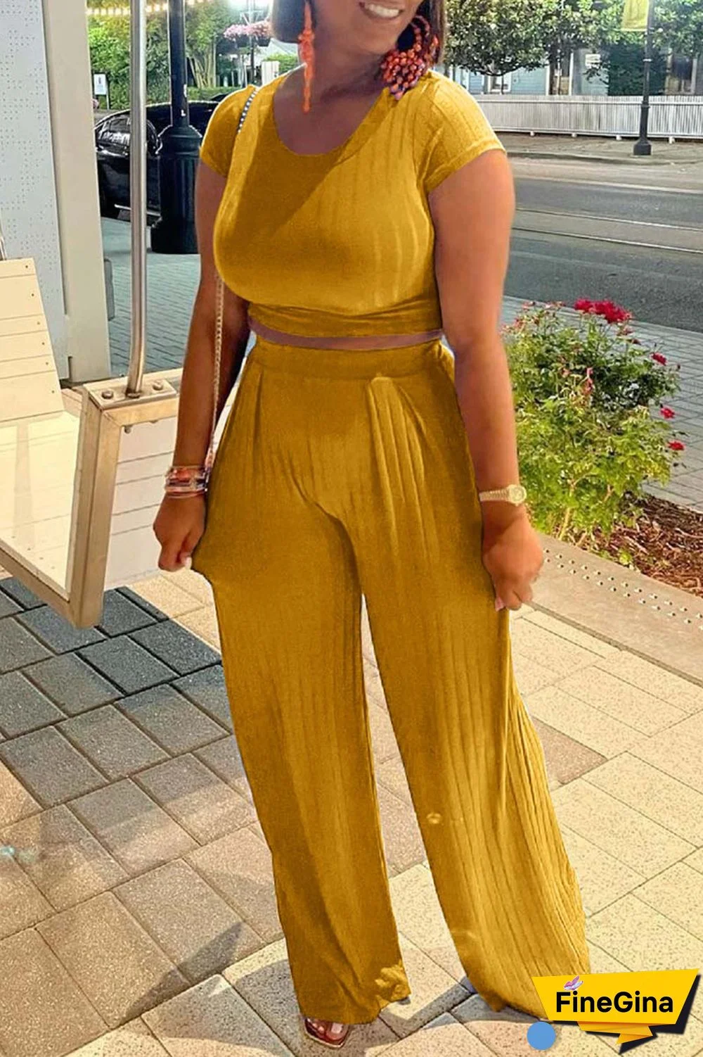 Blue Casual Solid Basic O Neck Short Sleeve Two Pieces