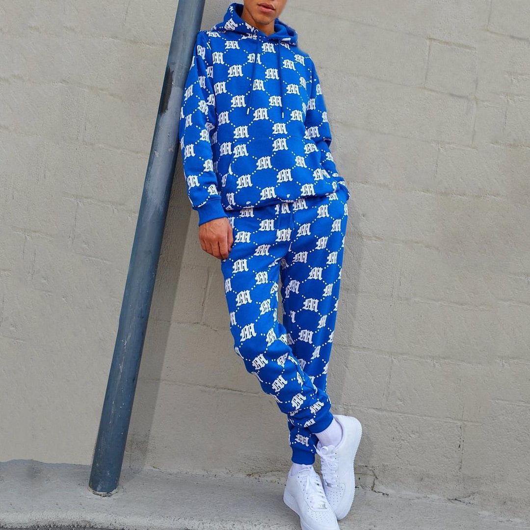 Street style fashion printed hoodie sweatpants set