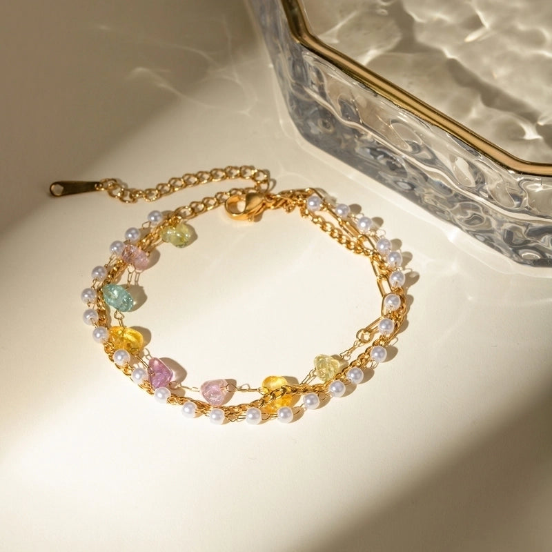 Elegant Lady Streetwear Geometric 304 Stainless Steel Artificial Pearl Gravel 18K Gold Plated Bracelets In Bulk